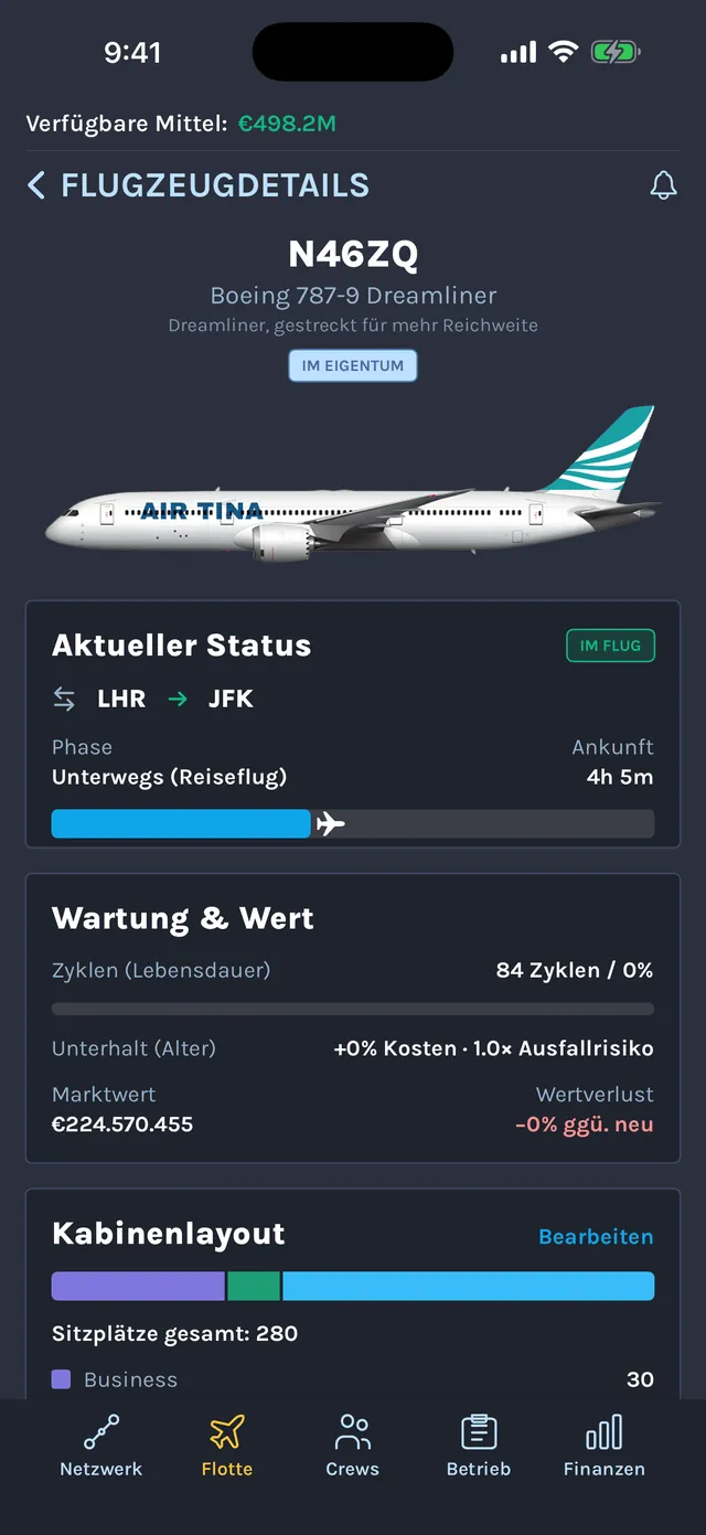 Boeing 787-9 Dreamliner in eigener Lackierung im Flug von London Heathrow nach New York JFK